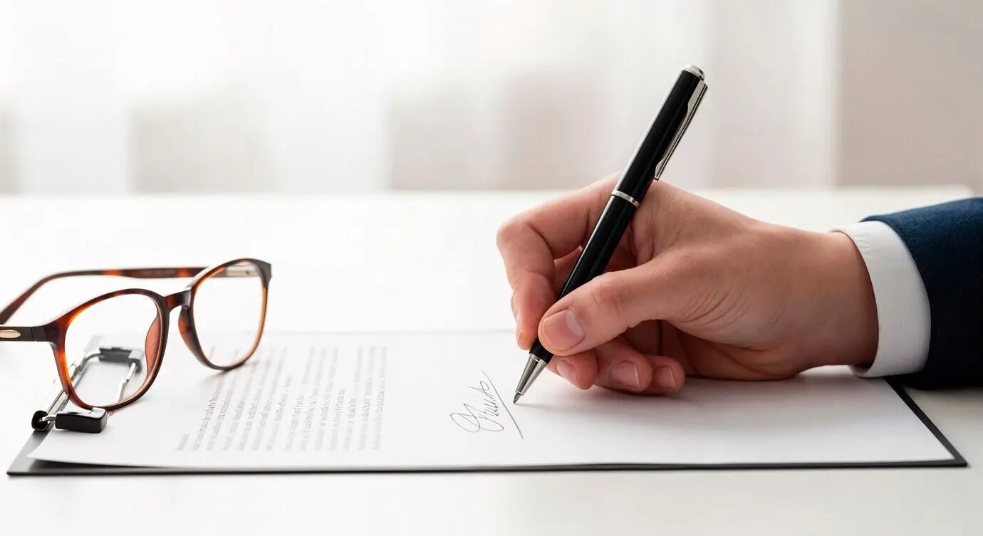 Подписание документа в очках